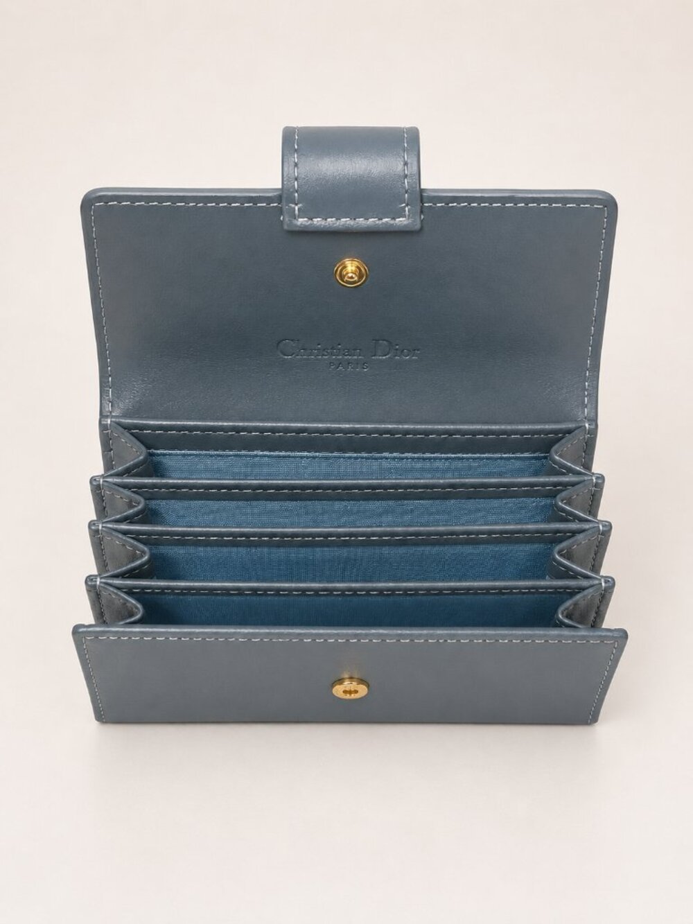 Christian Dior Blue Gray Patent Cannage Accordion Wallet w/ Dior Charms - Picture 5 of 7